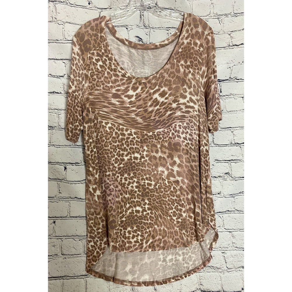Maurice's L Women's Brown White Animal‎ Print Short Sleeve Top Shirt Hi-Low